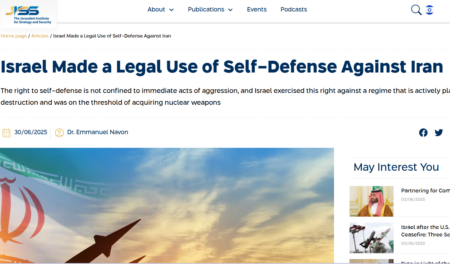 Israel Acted Legally Against Iran (JISS)