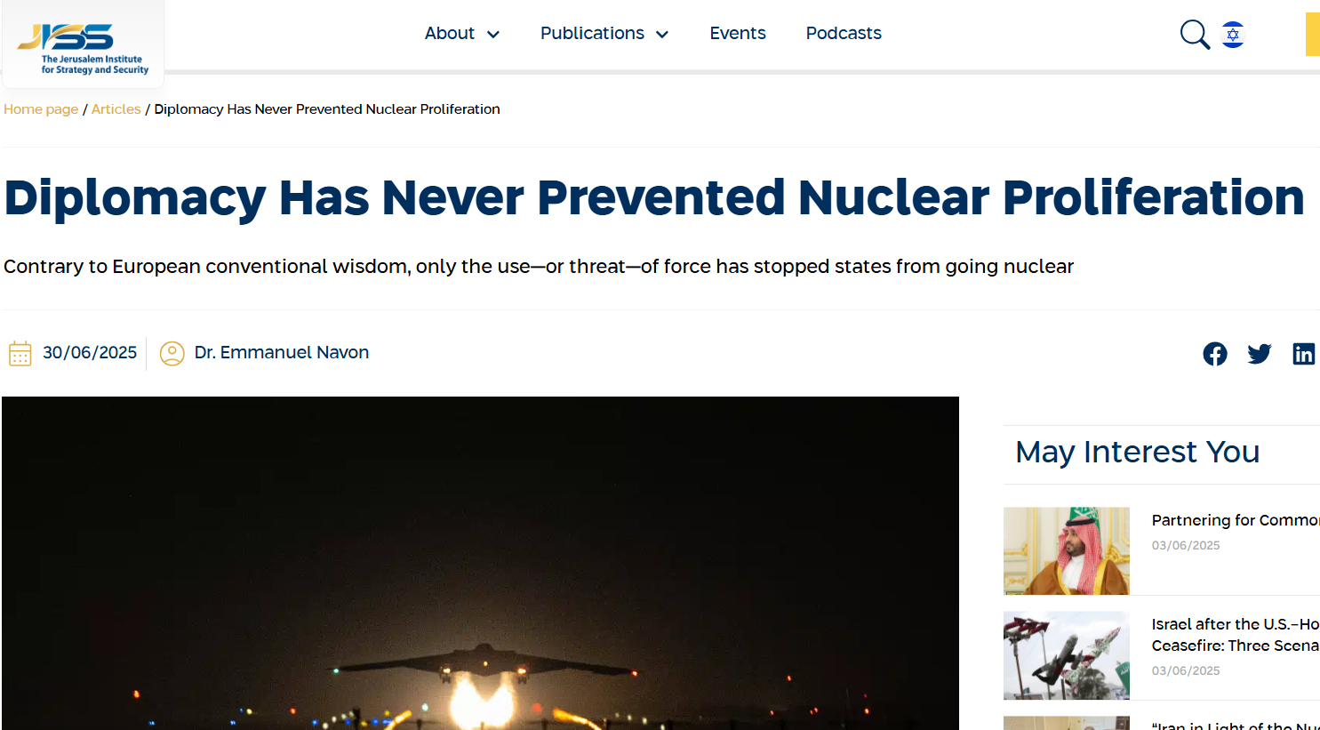 Diplomacy Does Not Stop Nuclear Proliferation (JISS)